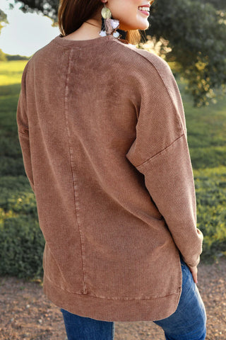 Alexis Corded Pullover - CHOCOLATE