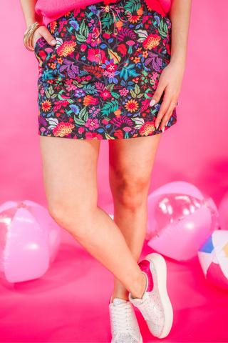 PREORDER-Fiesta Time Floral Skort - Black