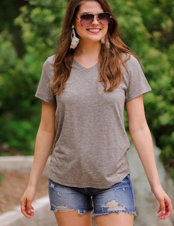 Jess Lea Basic Tee- Heathered Grey