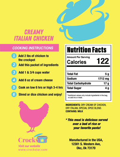 PREORDER -  Crockstar - Creamy Italian Chicken