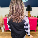 Black Top With Ivory Plaid Long Sleeves - FINAL SALE