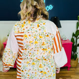 Mixed Print Button Down Top - LAST ONES FINAL SALE