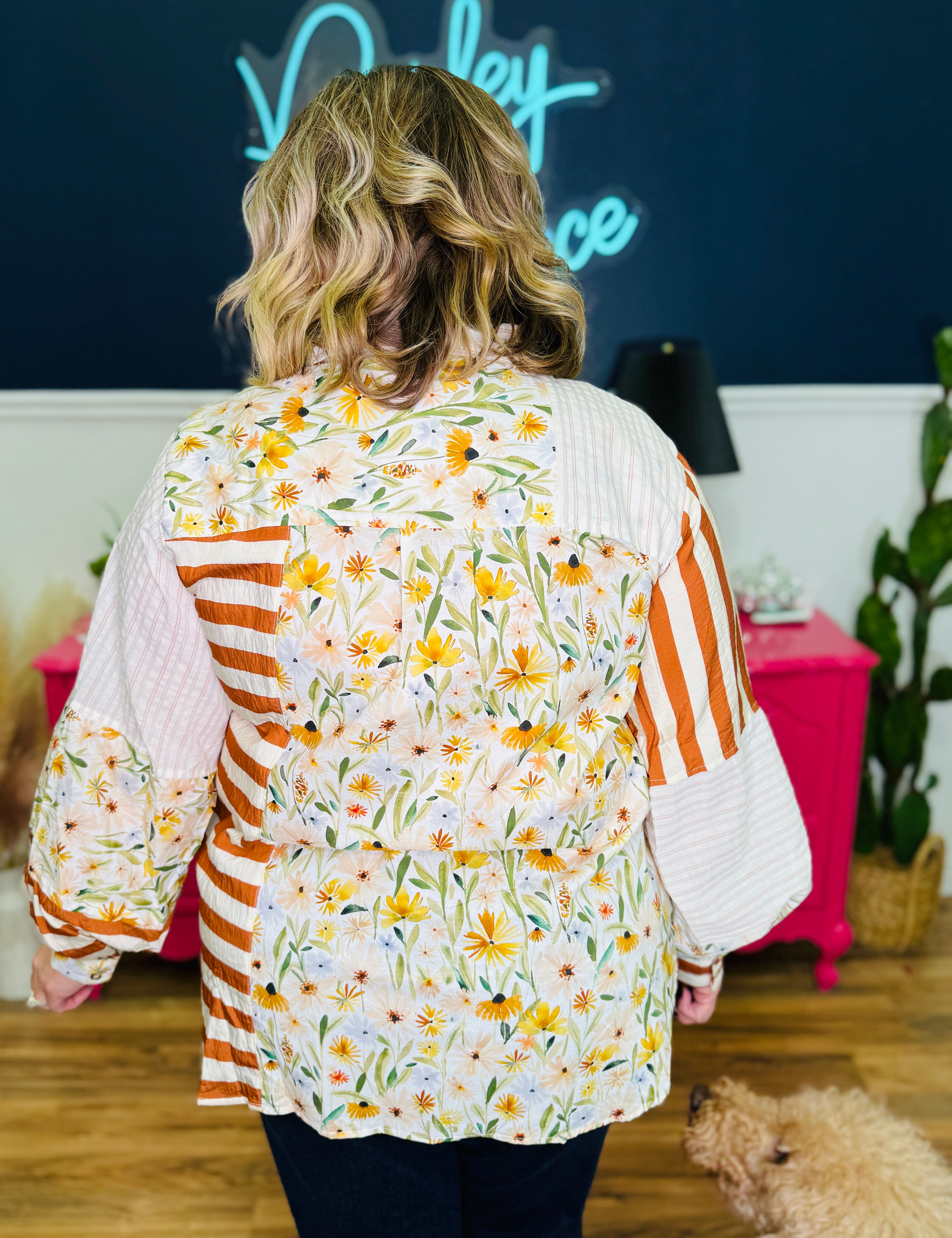 Mixed Print Button Down Top - LAST ONES FINAL SALE