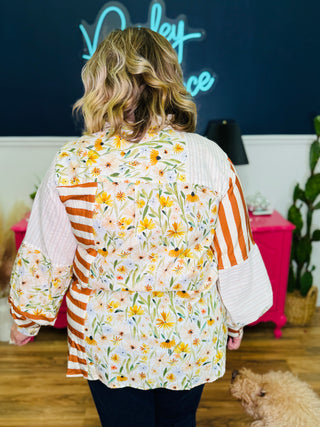 Mixed Print Button Down Top