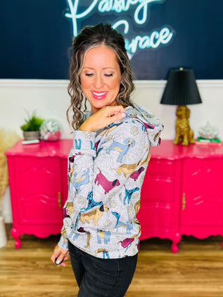 Dog Print Sweater Knit  Hoodie - DEAL