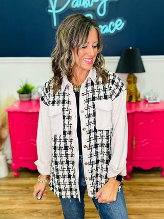 Plaid Tweed Cream/Black Shacket