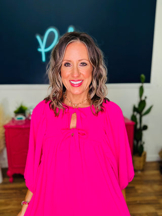 Solid Airflow Batwing 3/4 Sleeve Top - Hot Pink