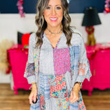 Multi Print Patchwork Top - Grey