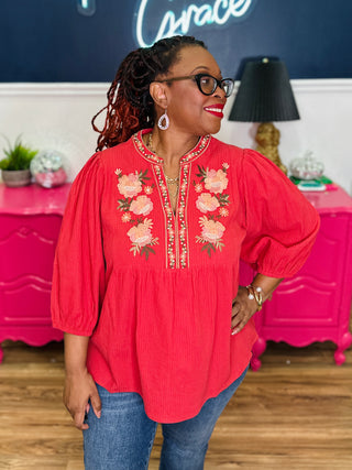 3/4 Sleeve Textured Blouse