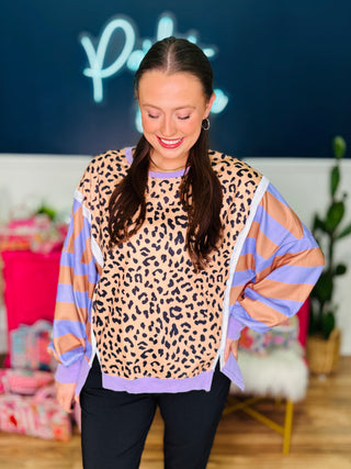 Leopard Stripe Sweatshirt – Purple