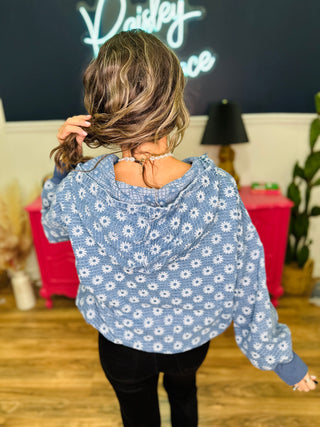 Washed Flower Pattern Half Zip Hoodie