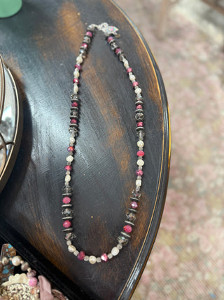 Mixed Bead Necklace - Pink/White