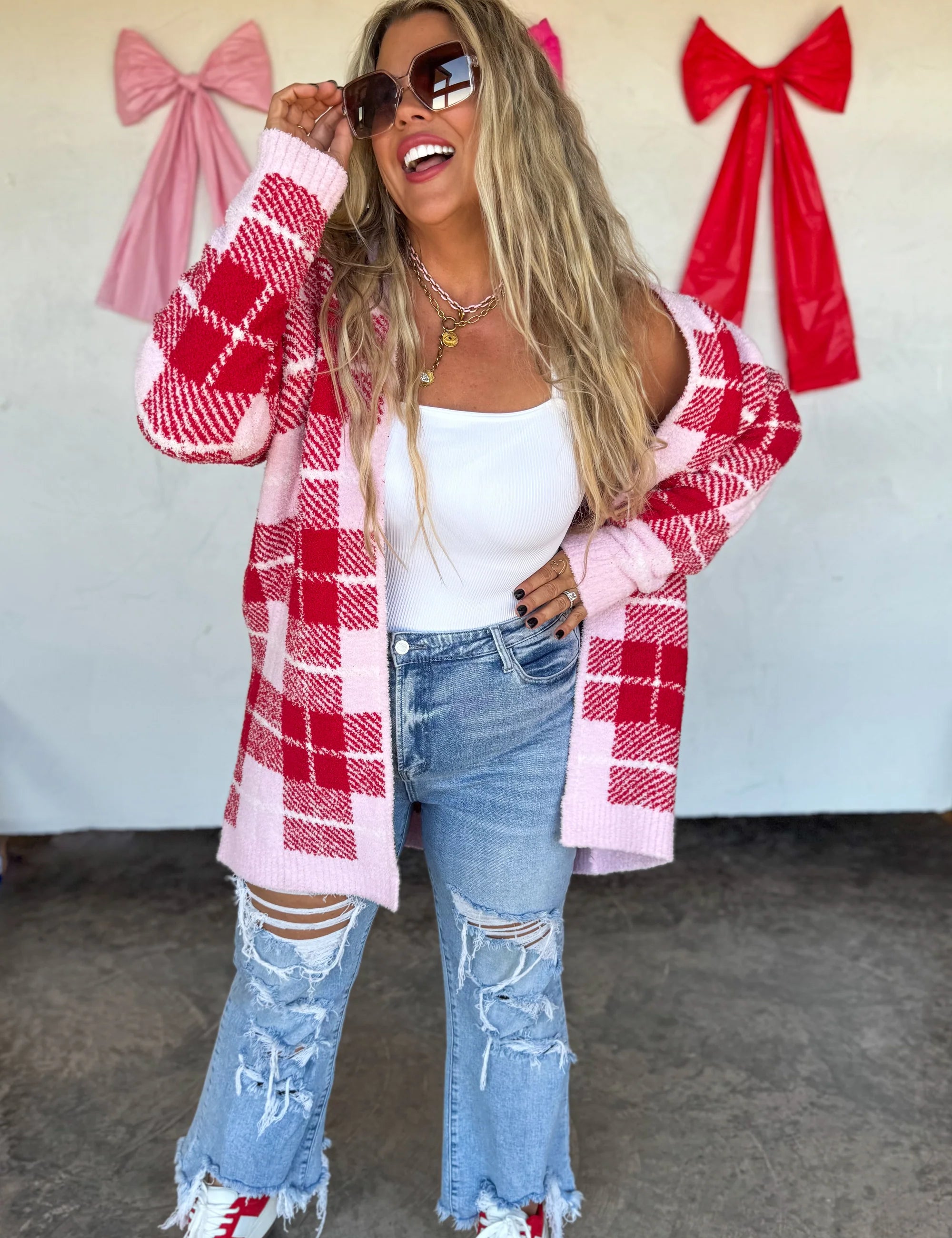 Red/Pink Plaid Cloud Cardigan - Preorder