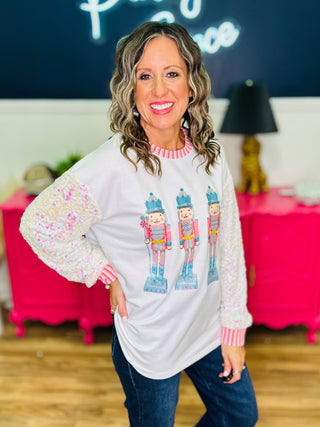 Glitter Nutcrackers Sequin Sleeves Top - PREORDER