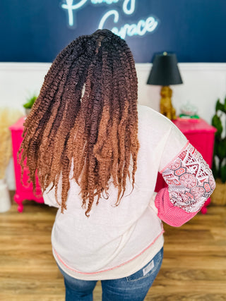 Patchwork Knit Long Sleeve Pullover Top