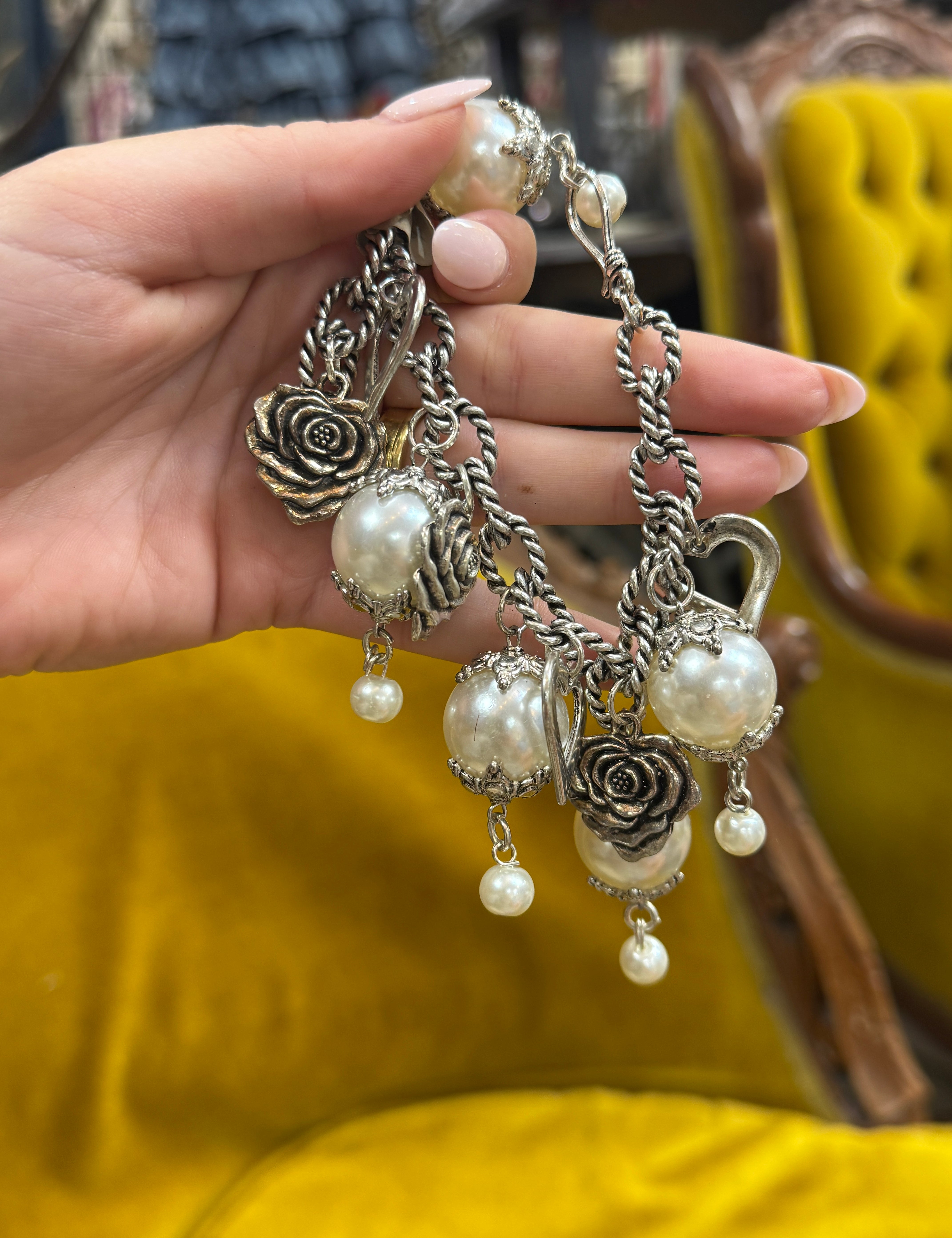 Silver/Pearl Charm Bracelet