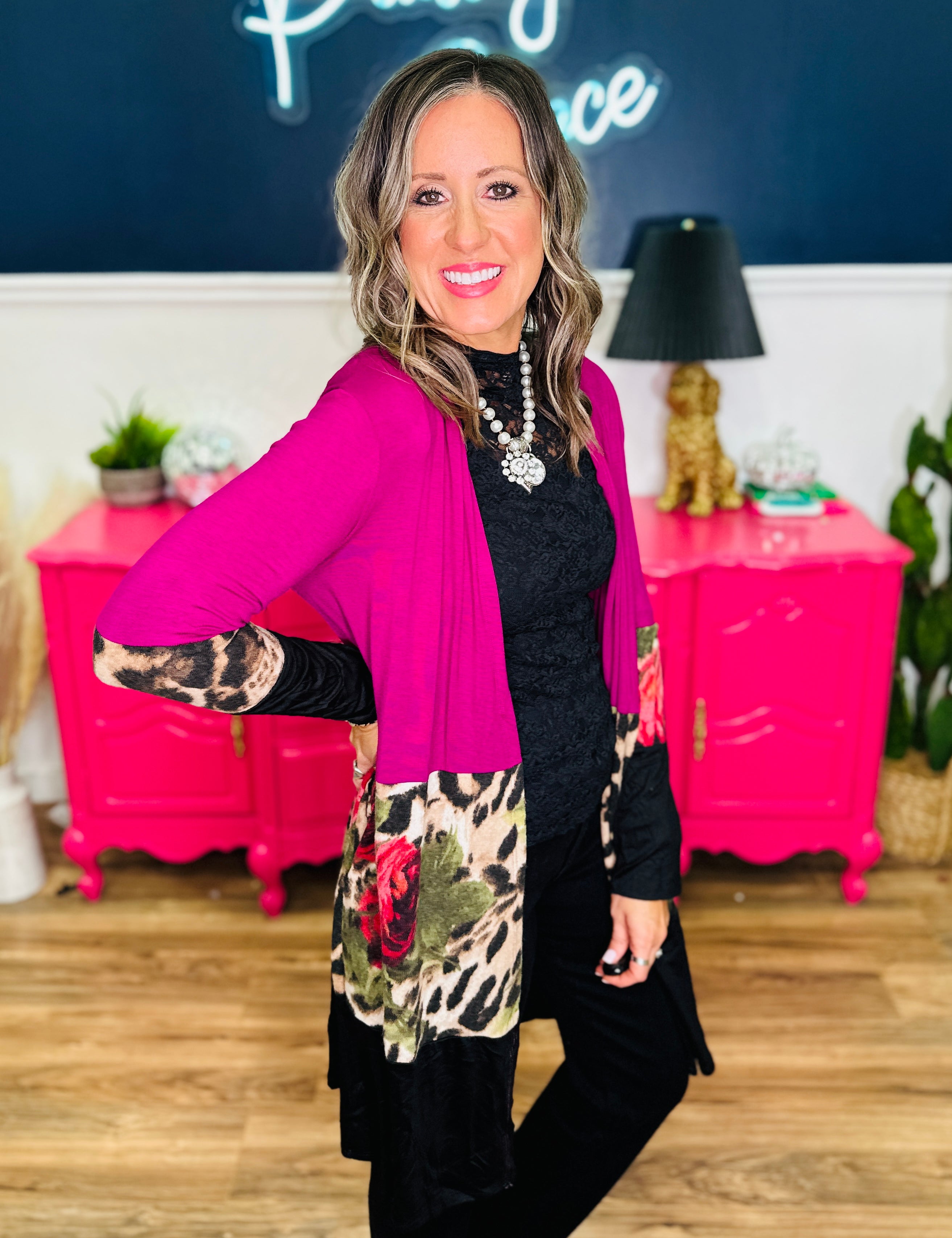 Animal And Floral Print Color Block Cardigan - LAST ONES FINAL SALE