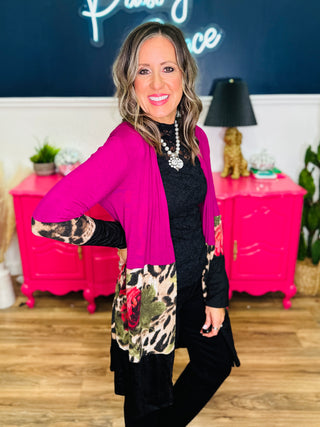 DEAL - Animal And Floral Print Color Block Cardigan
