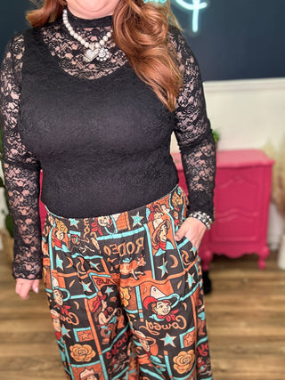 Cowboy Print Elastic Waist Pants