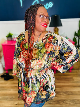 Velvet Floral Gathered Top