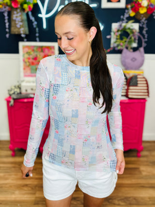 Pretty in Patchwork Mesh Top