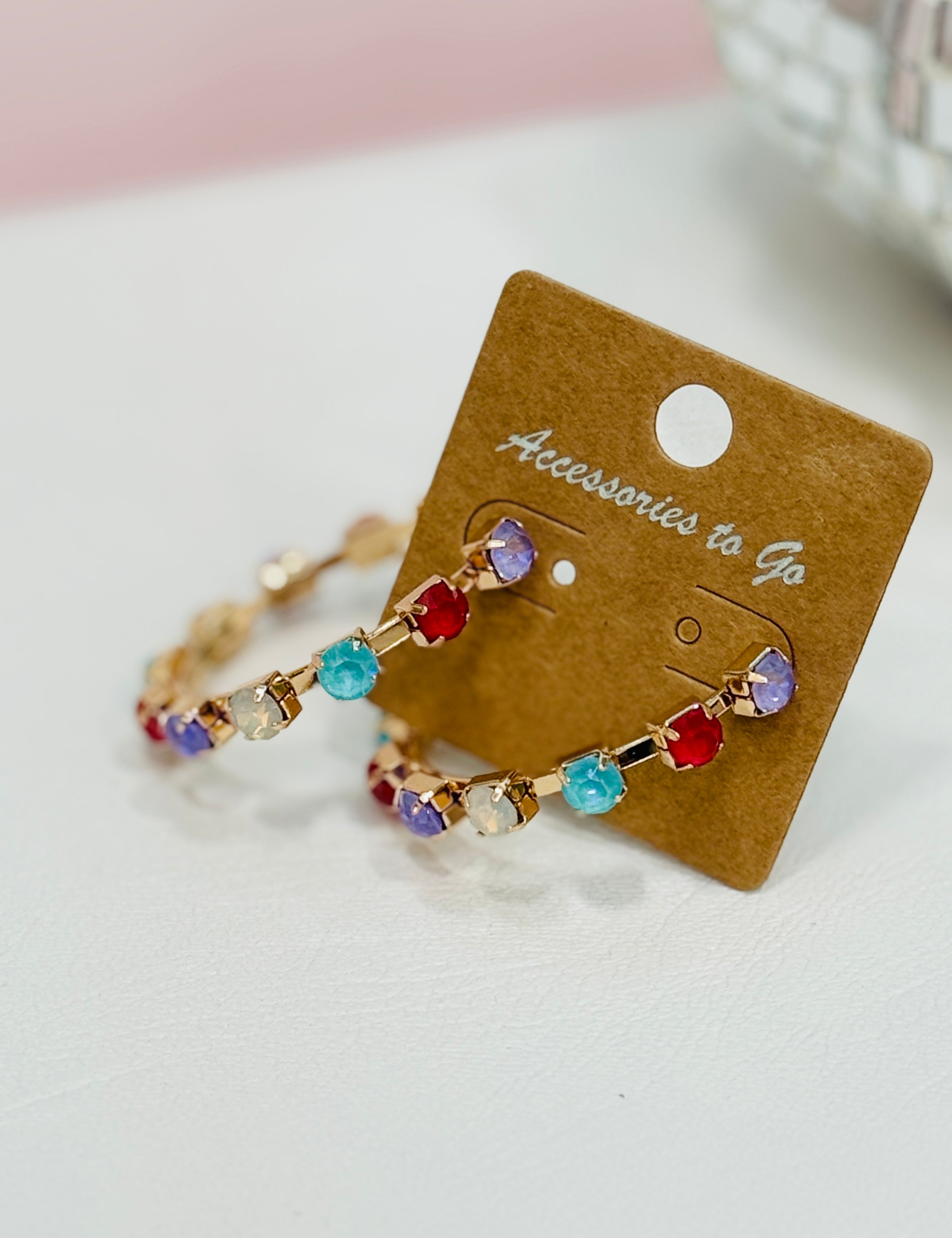 Gold Hoop Earrings with Colored Studs - 2 Colors