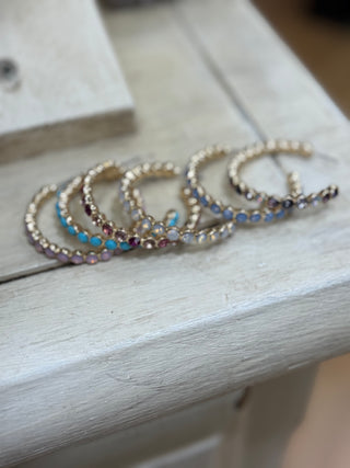 Gemstone Hoop Earrings - Gold