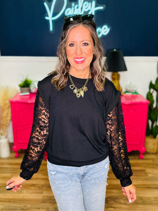 Vivienne Black Lace Sleeve Top