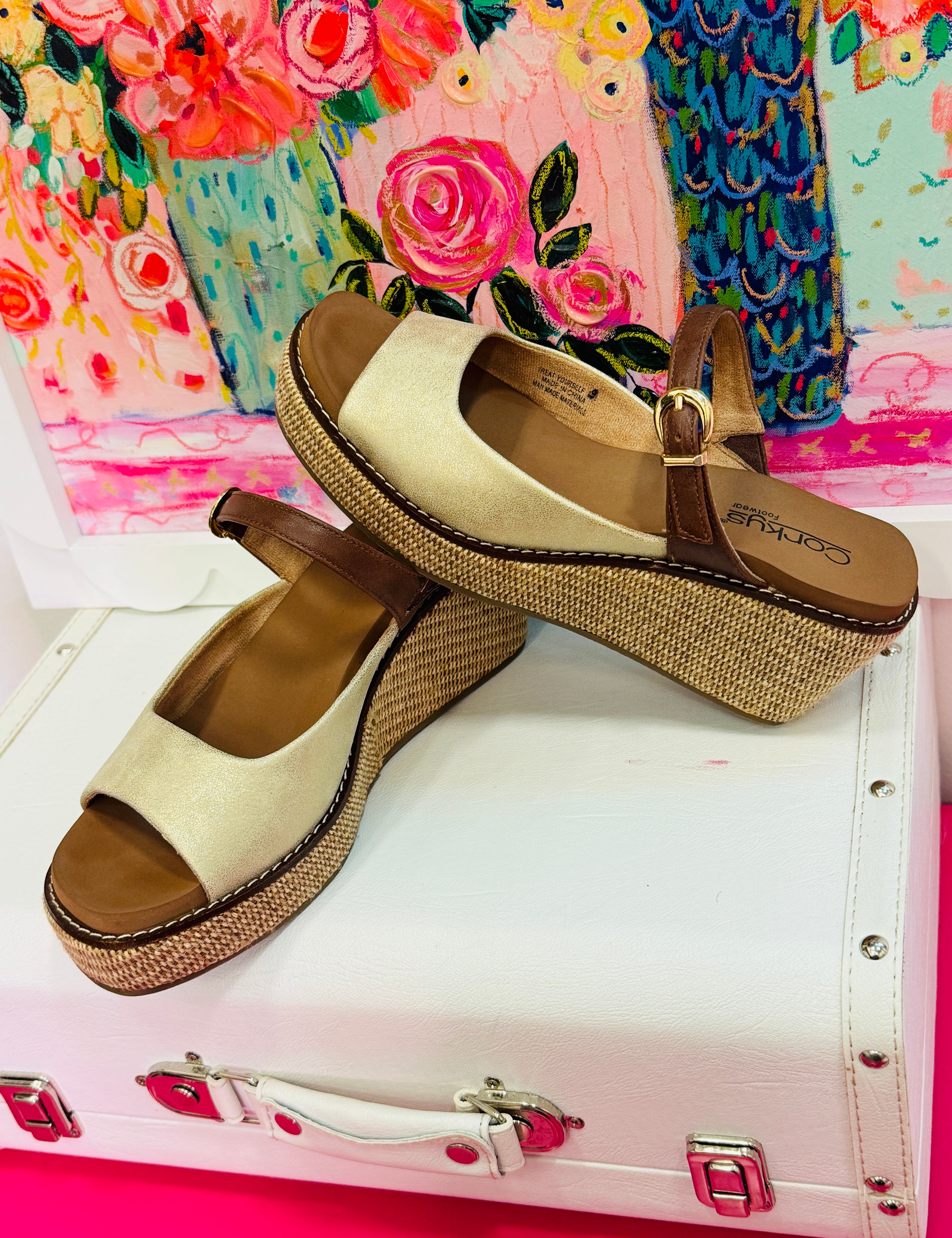 Treat Yourself Wedge Sandals by Corkys - Gold Combo