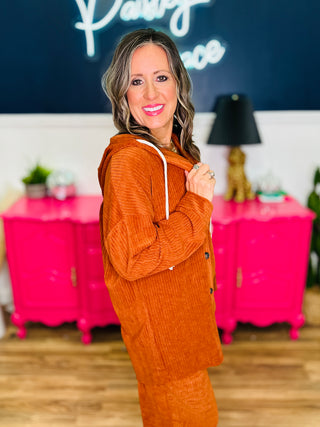 Soft Corduroy Hooded Shacket - Rust