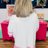 V-Neck Button Down Striped Cardigan - Pink