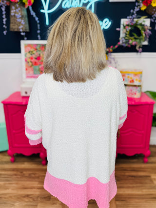 V-Neck Button Down Striped Cardigan - Pink