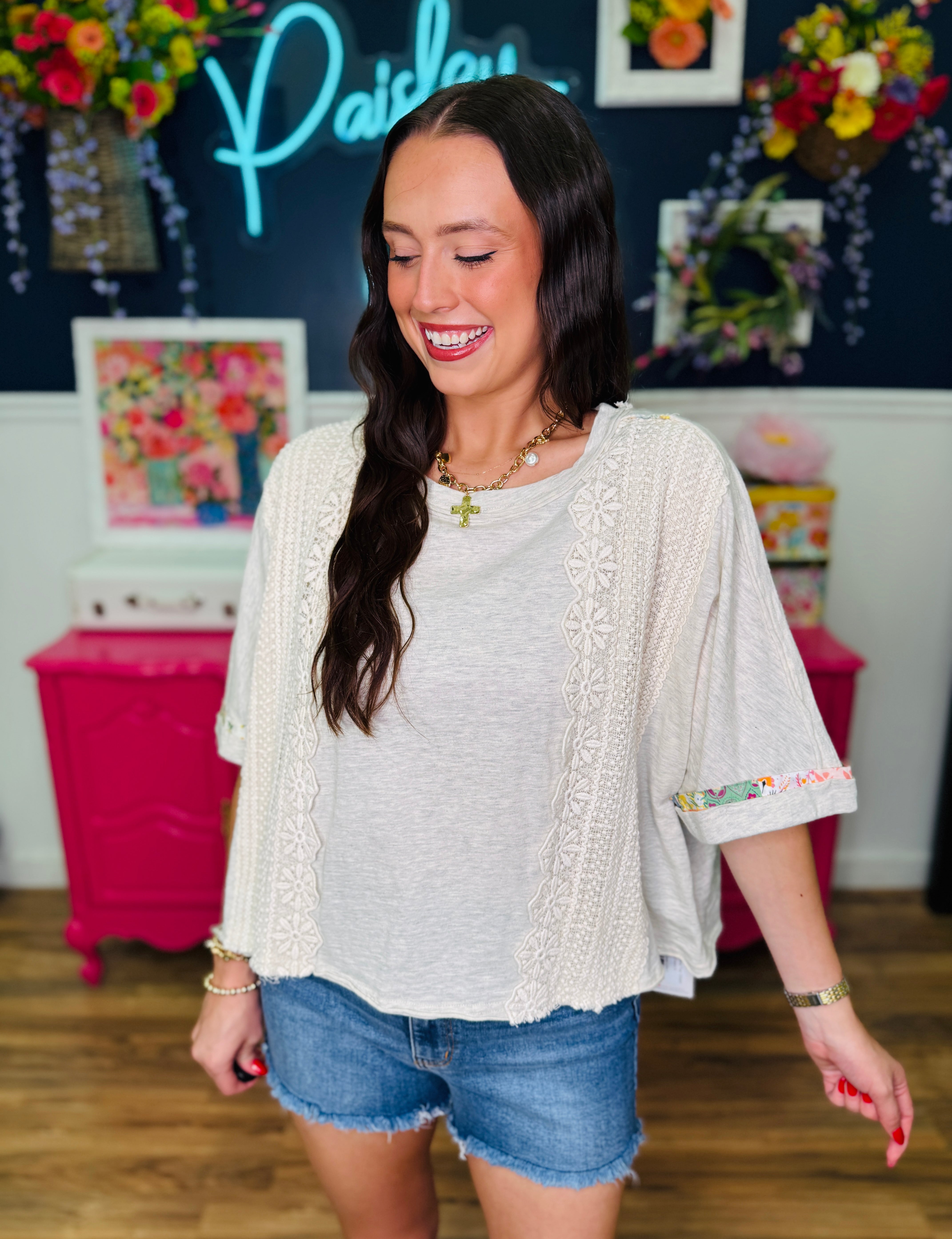 Lace Me Away Top - Cream