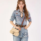 Wrangler Crystal Studded Canvas Saddle Bag - Tan