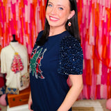 Festive Forest on Princess Top -  Navy Blue  - PREORDER