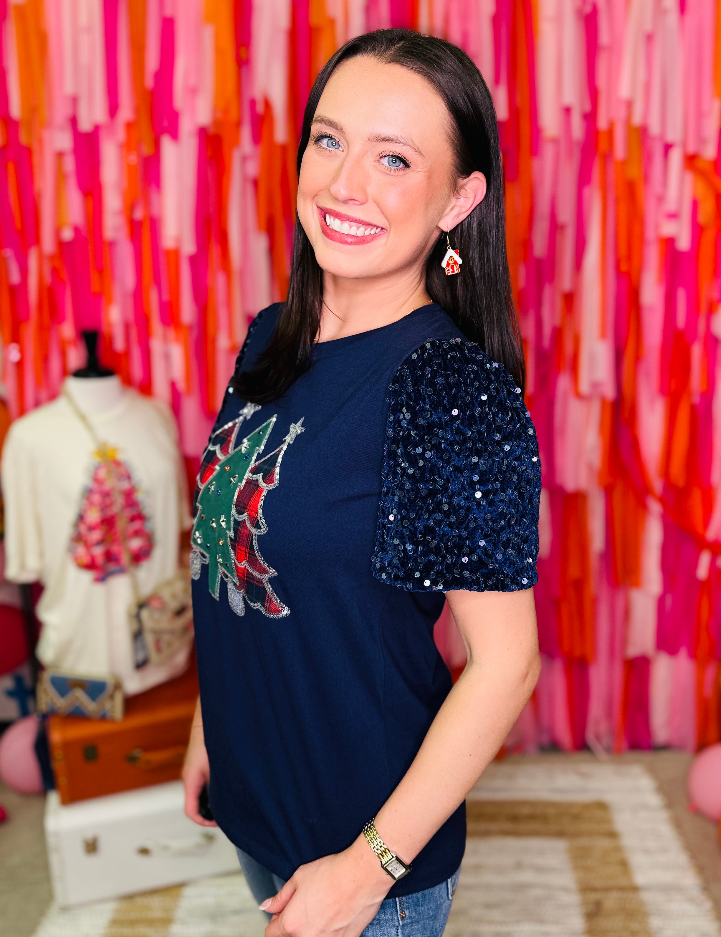 Festive Forest on Princess Top -  Navy Blue  - PREORDER