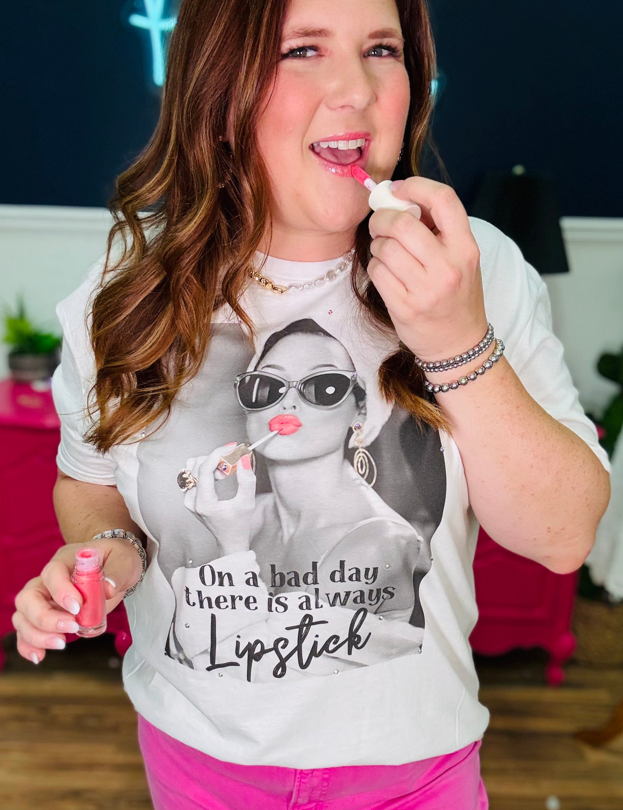 There's Always Lipstick Rhinestone Tee