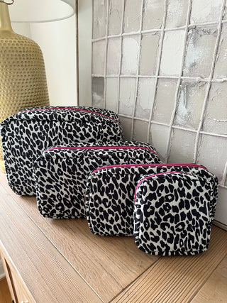 4 Piece Toiletry Bag - Black Leopard PREORDER