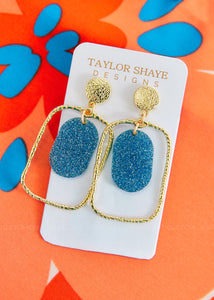 Blue Glitter Oval Hoops by Taylor Shaye - Rectangle