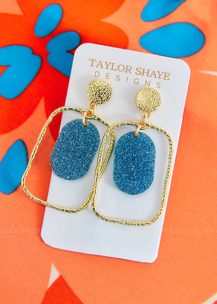 Blue Glitter Oval Hoops by Taylor Shaye - Rectangle