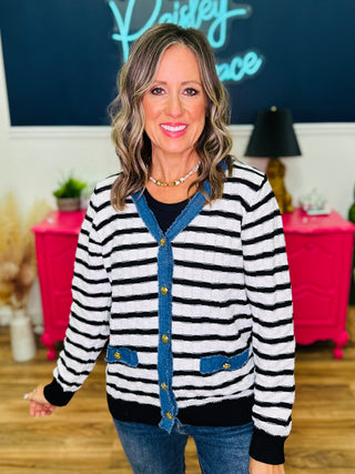 Stripe Button Up Cardigan