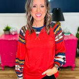 Solid Aztec Print Long Sleeve Top - Rust Aztec - LAST ONES FINAL SALE