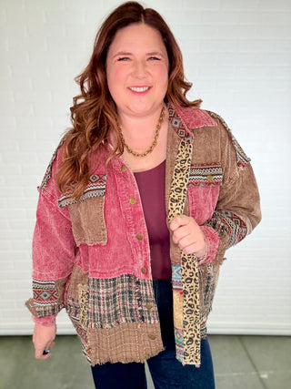 Mixed Media Cropped Corduroy Shacket