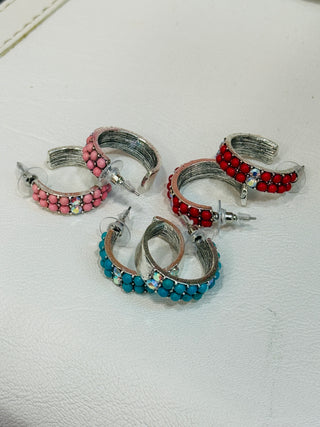 Devon Stone Crystal Hoop Earrings - 3 Styles