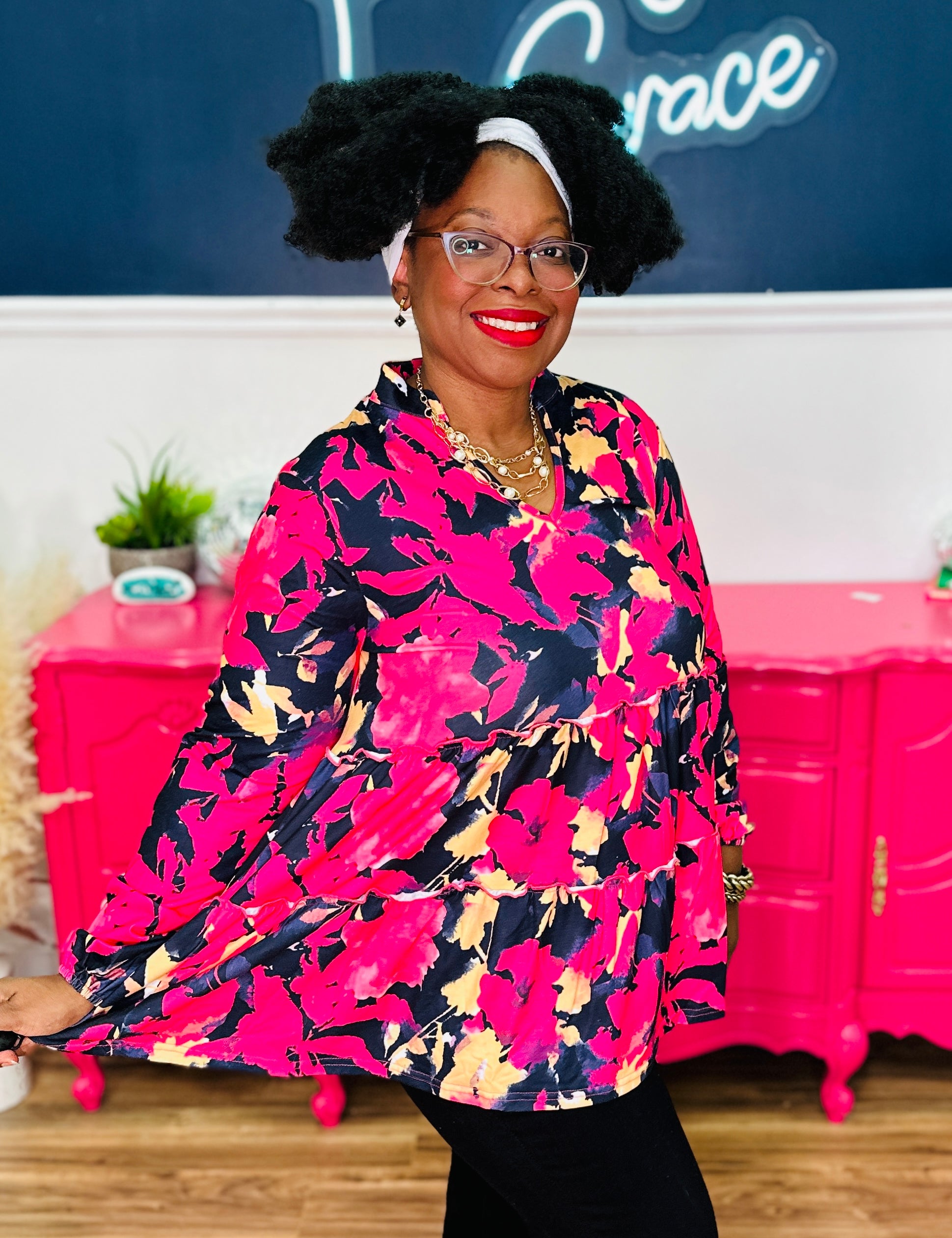 Iris Fuchsia Floral Baby Doll Top - LAST ONES FINAL SALE