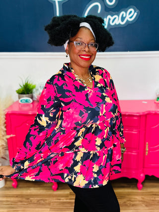 Iris Fuchsia Floral Baby Doll Top