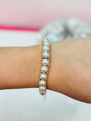 Multicolored Stretch Bracelet - Gold/Pearl