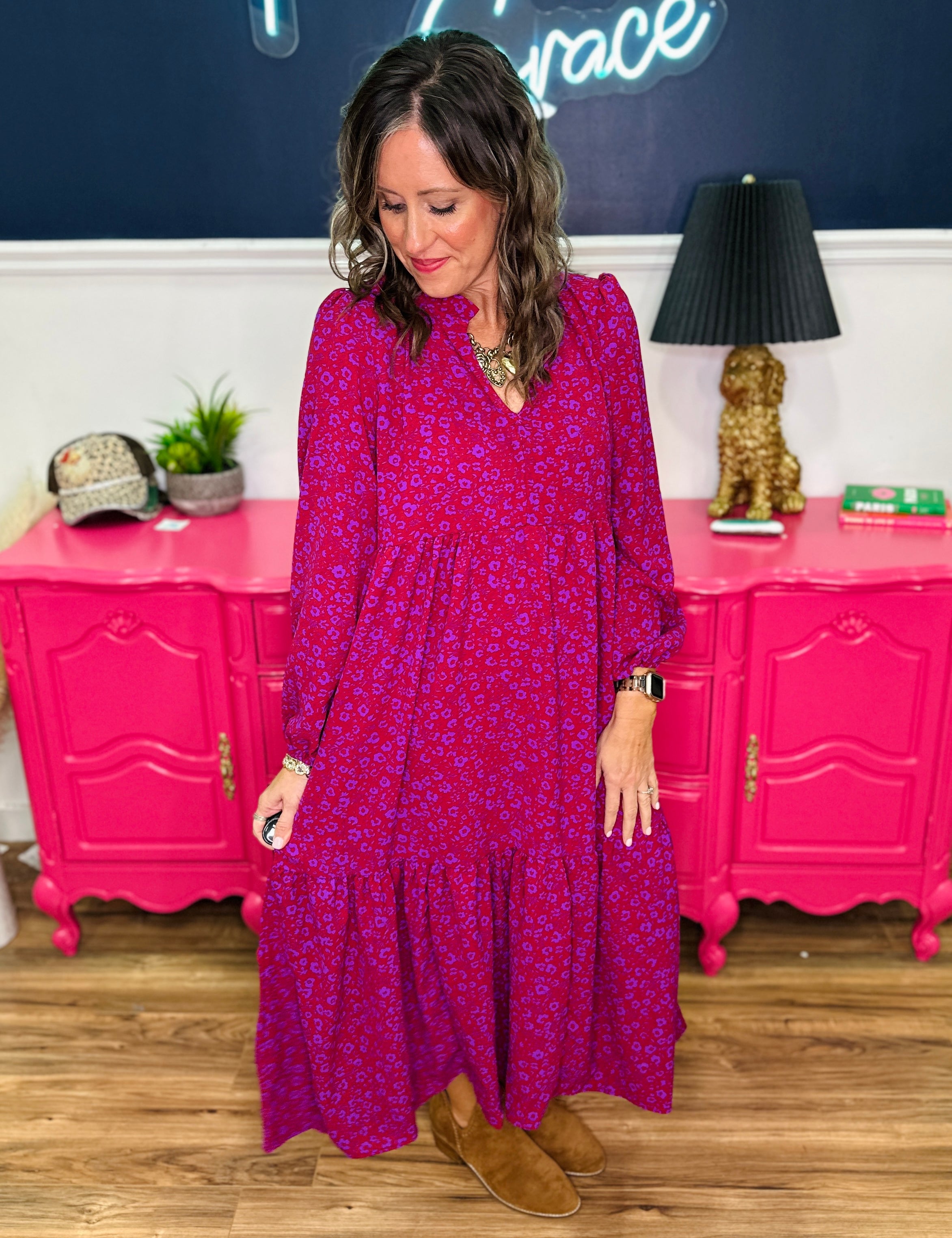 Notch Neck Floral Print Maxi Dress - FINAL SALE