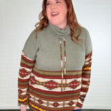 Aztec Contrast Relaxed Turtleneck Long Sleeve Top - LAST ONES FINAL SALE