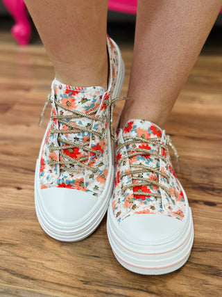 Aman Floral Sneakers by Very G - Peach